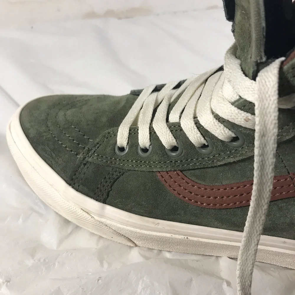 Vans Men/Womens Sk8-MTE High Lichen Green & Burgundy Suede Lace Up Sneakers Shoe